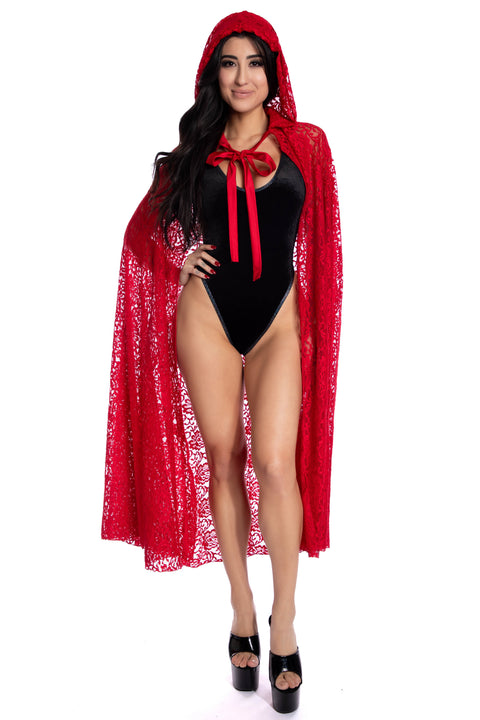 Hooded lace cape, Lace costume cape, Red cape