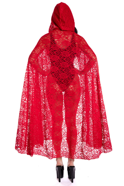 Hooded lace cape, Lace costume cape, Red cape