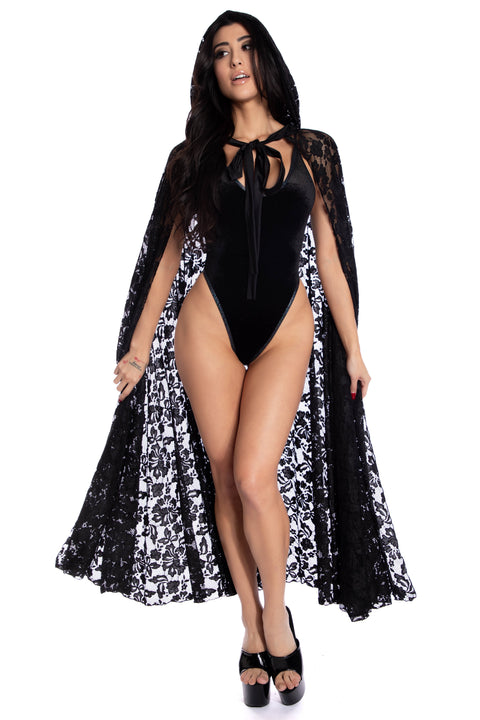 Hooded lace cape, Lace costume cape, Black cape