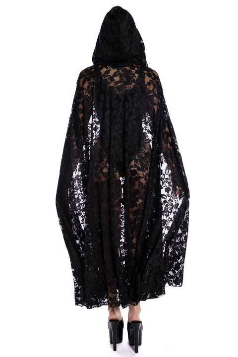 Hooded lace cape, Lace costume cape, Black cape