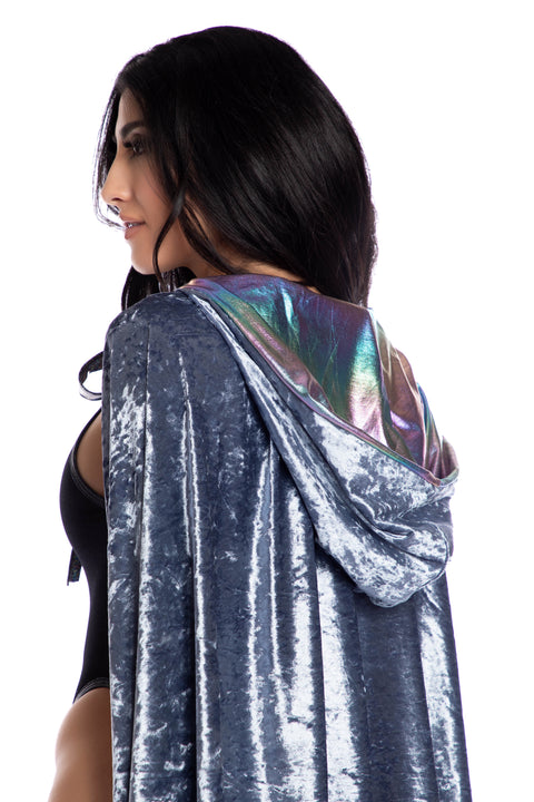 Hooded velvet cape, Velvet costume cape, Silver cape