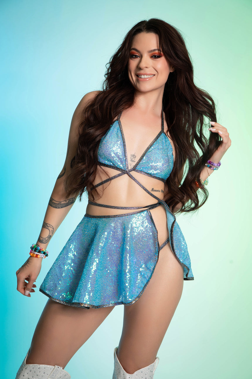 5012 Baby Blue Sequin Skirt Set